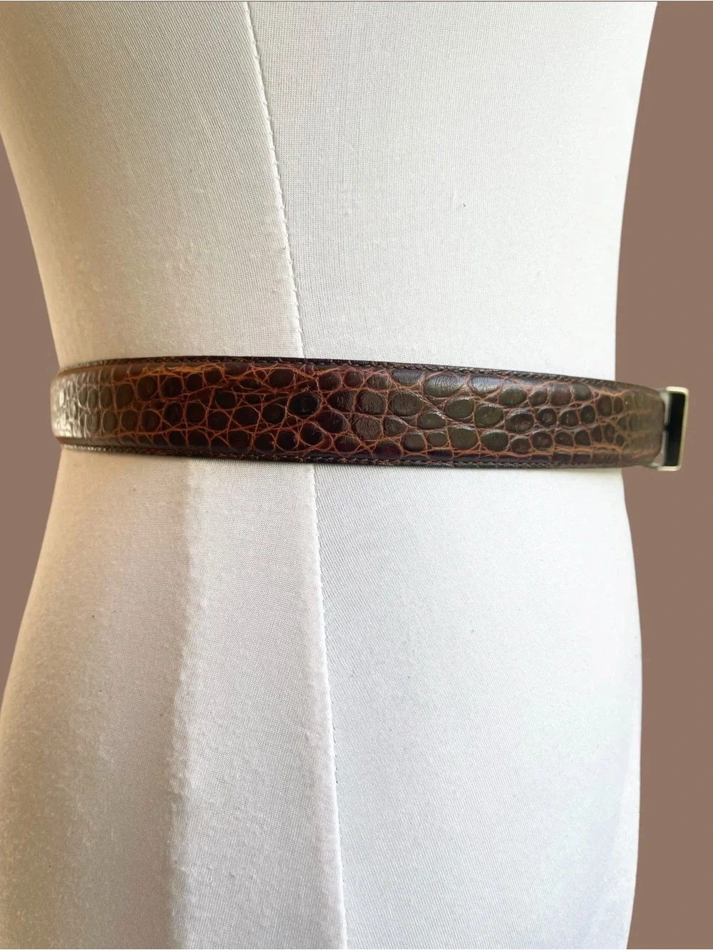 Ralph Lauren Brown Croc Embossed Leather Skinny Belt Vintage 90s Y2K Size S
